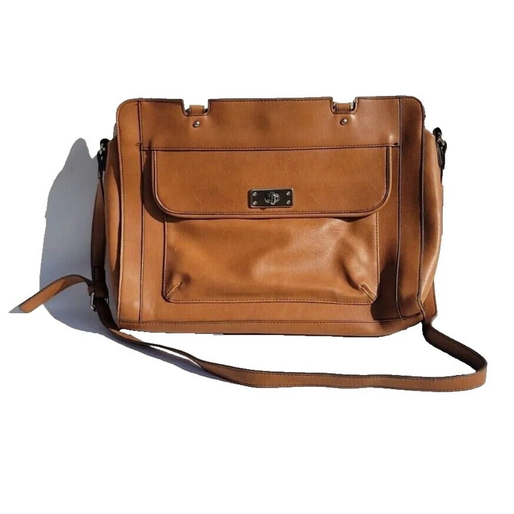 Leather Purse Merona Faux Shoulder Bag Tan Women XL Adjustable Straps